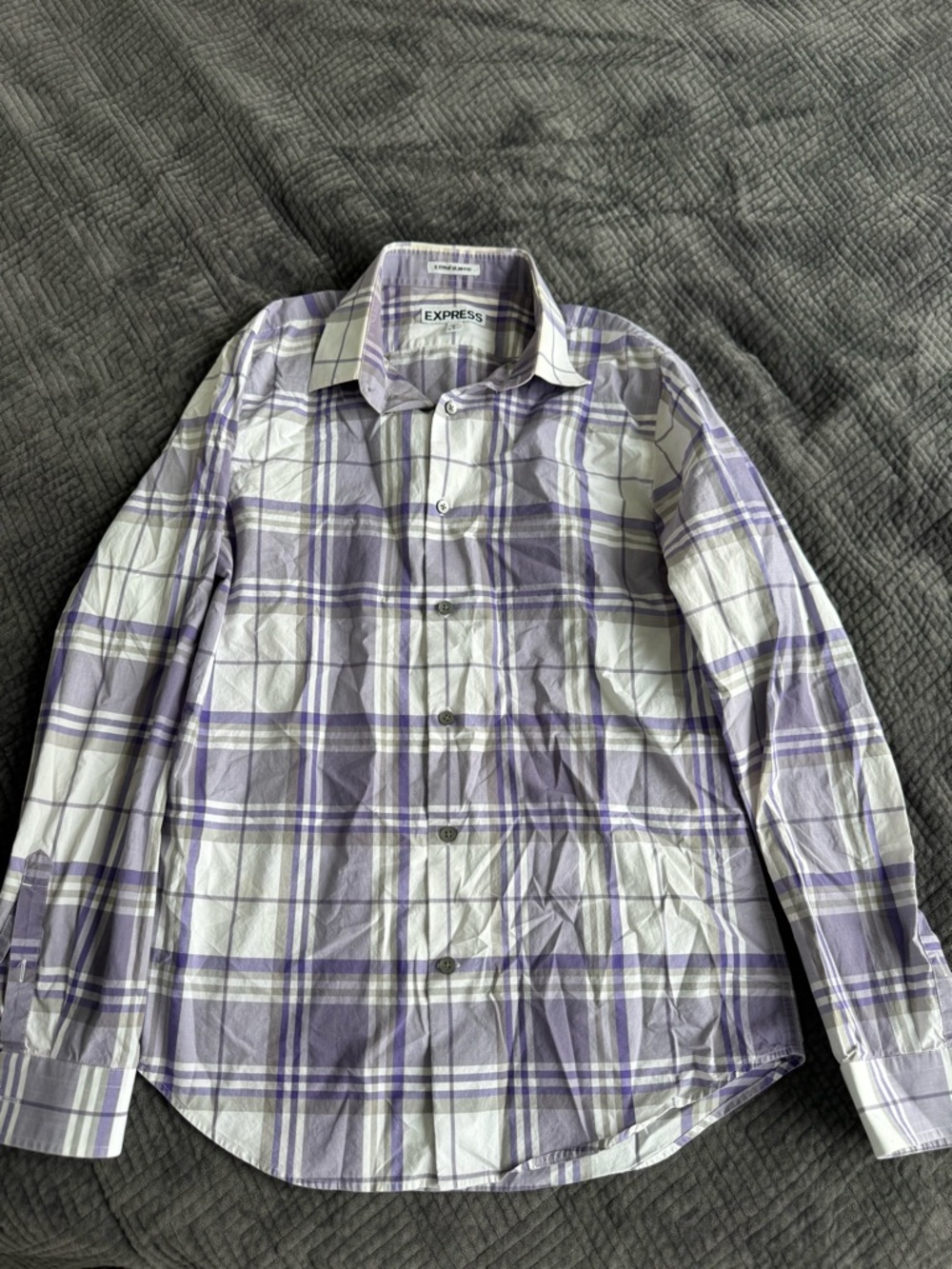 Express Extra Slim Fit Purple and White Plaid Button-Down Shirt
